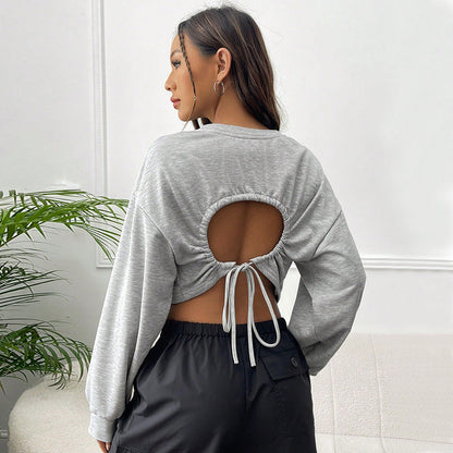 Damen Crop-Sweatshirt Weite Ärmel Rundhalsausschnitt Eveloria
