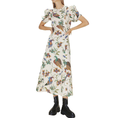 Damen Maxikleid Blumenmuster Voluminöse Ärmel Eveloria