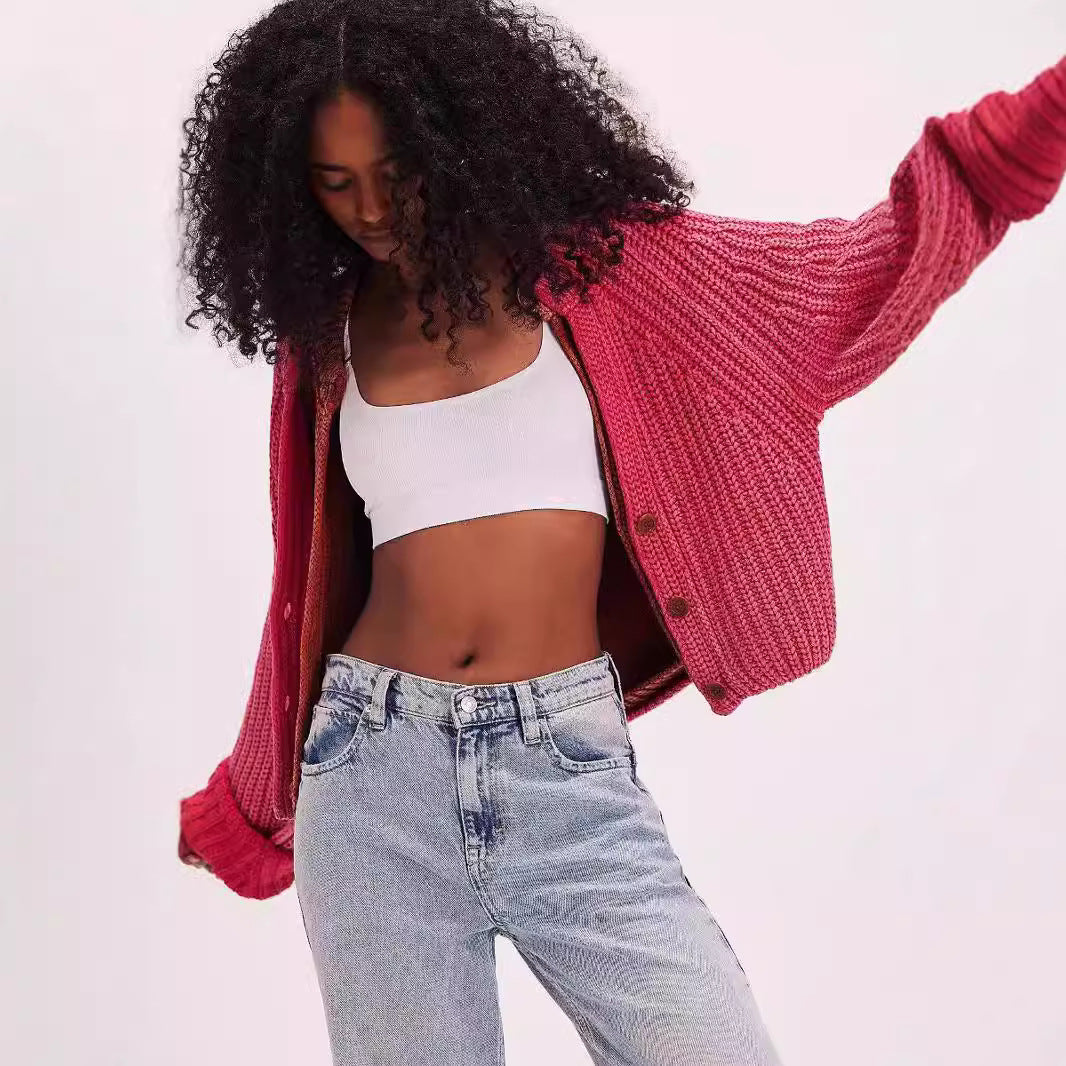 Damen Strickcardigan Lässig Überschnittene Schultern Knopfdetails