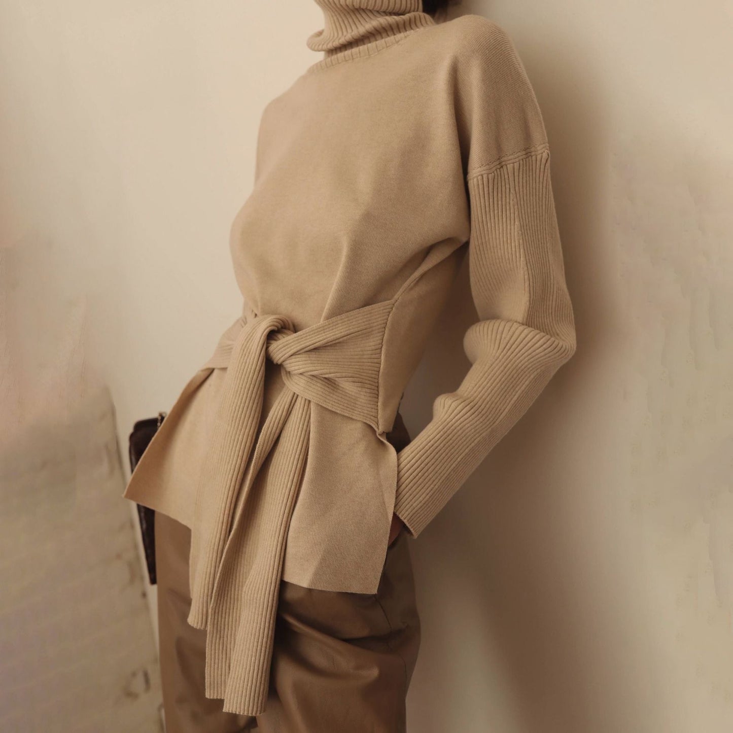 Damen Strickpullover Wickeldetail