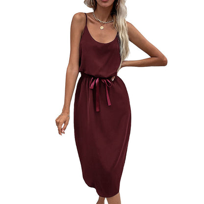 Damen Midikleid Taillenknoten Satinoptik Eveloria