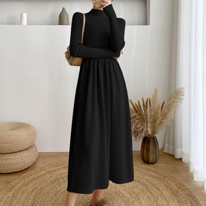 Damen Elegantes Midi-Kleid Dehnbarem Bund Langärmlig Eveloria