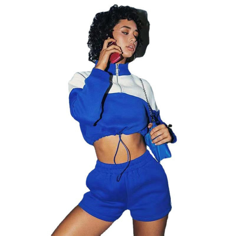 Damen Sportanzug Cropped Hochkragen Kordelzug Eveloria