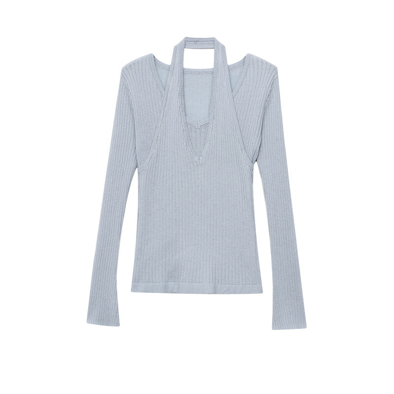 Damen Strickpullover V-Ausschnitt mit Cut-Outs Elegant