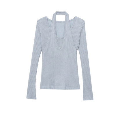 Damen Strickpullover V-Ausschnitt mit Cut-Outs Elegant