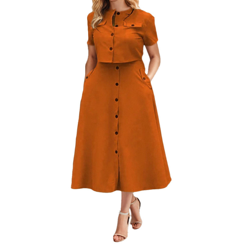 Damen Midi Kleid Knöpfbarem Oberteil Taillierte Silhouette