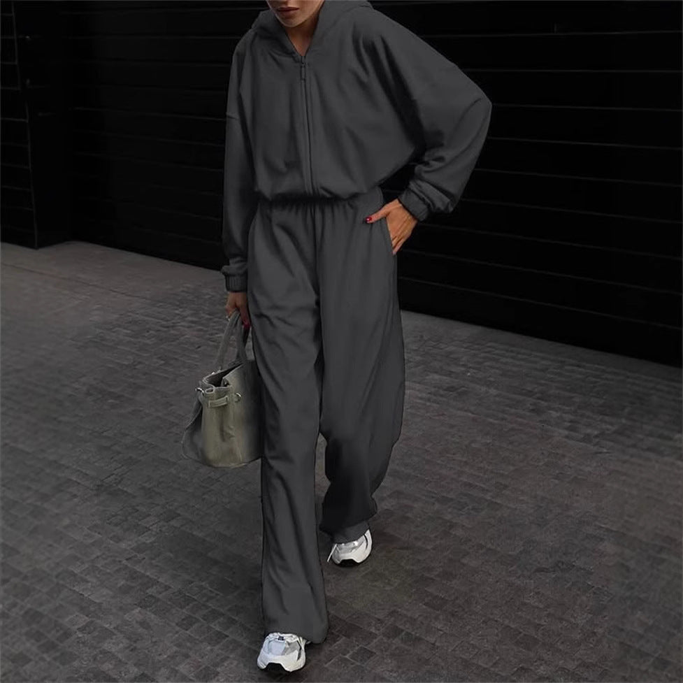 Damen Fleece-Jumpsuit mit Kapuze und Taschen Eveloria