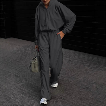 Damen Fleece-Jumpsuit mit Kapuze und Taschen Eveloria