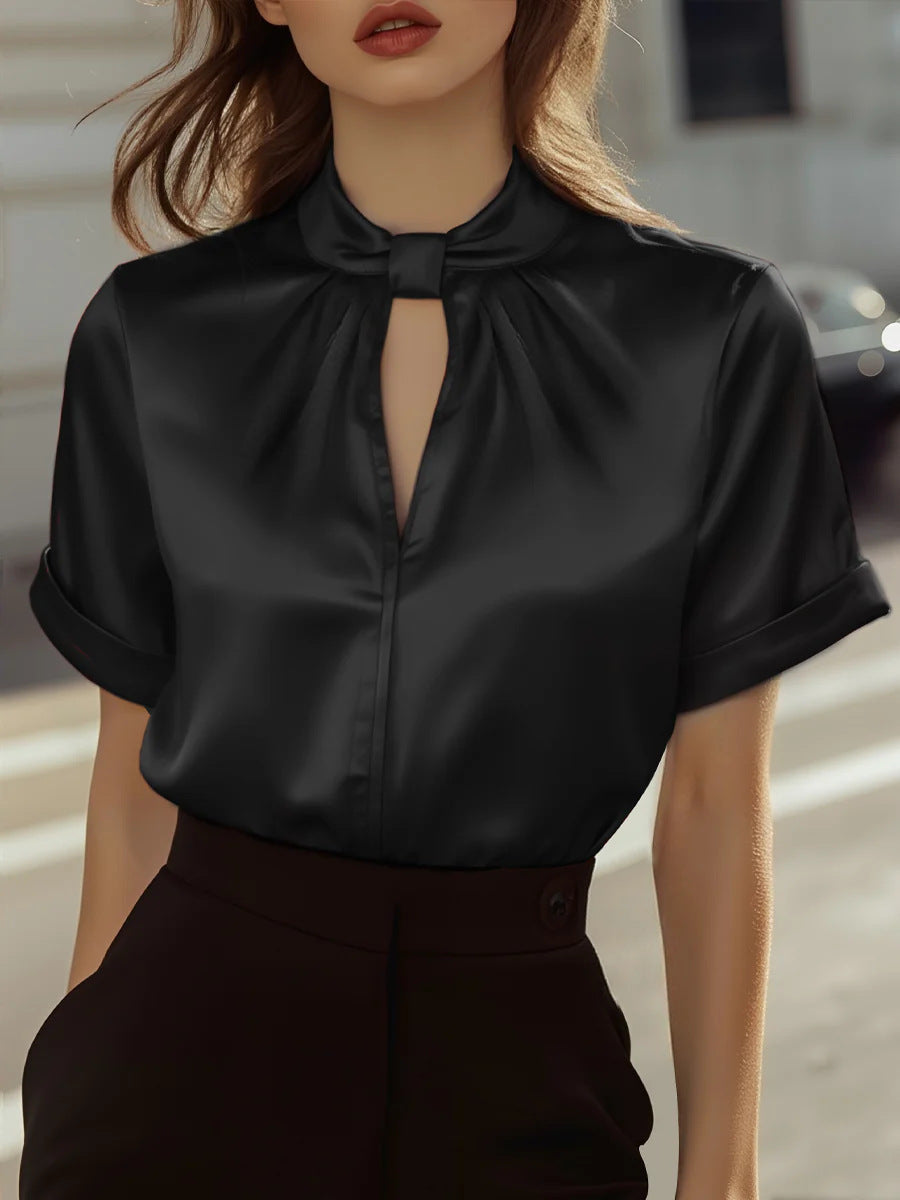 Damen Bluse Stehkragen Schimmernder Stoff