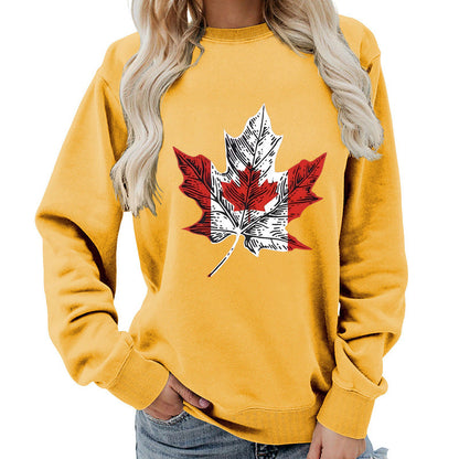 Damen Sweatshirt Ahornblatt-Motiv Gemütlich Grün Eveloria