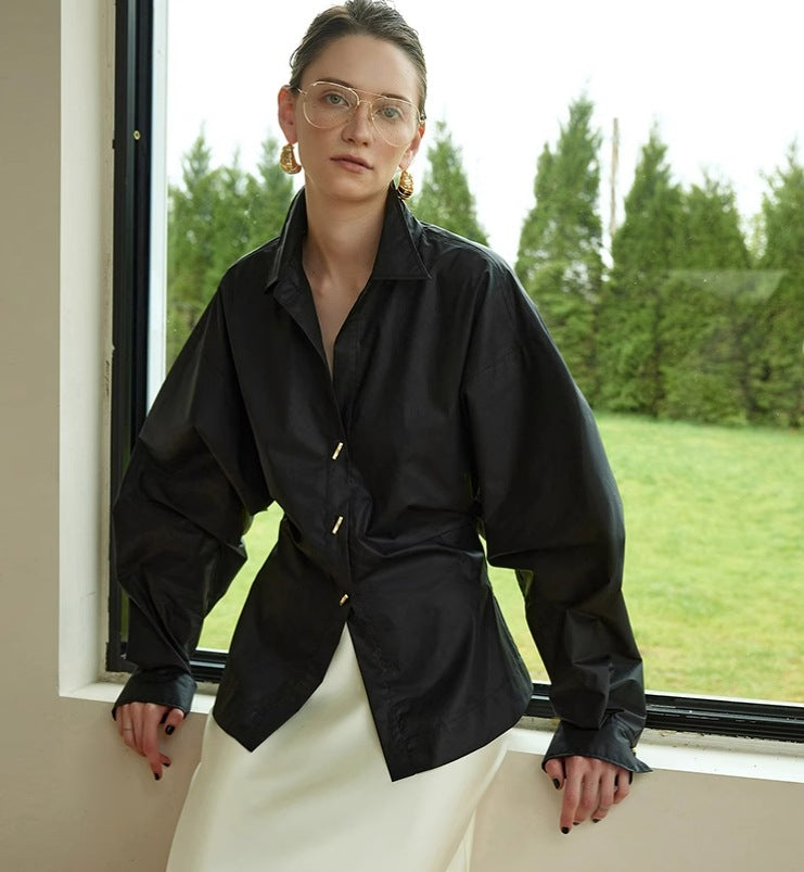 Damen Bluse Voluminöse Ärmel Raffinierte Knöpfe Eveloria