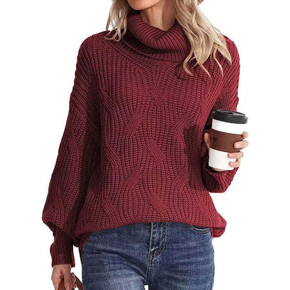 Damen Strickpullover Hochkragen Strukturmaschen Optik