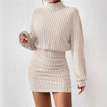 Damen Strickkleid Rollkragen Ärmel Eveloria