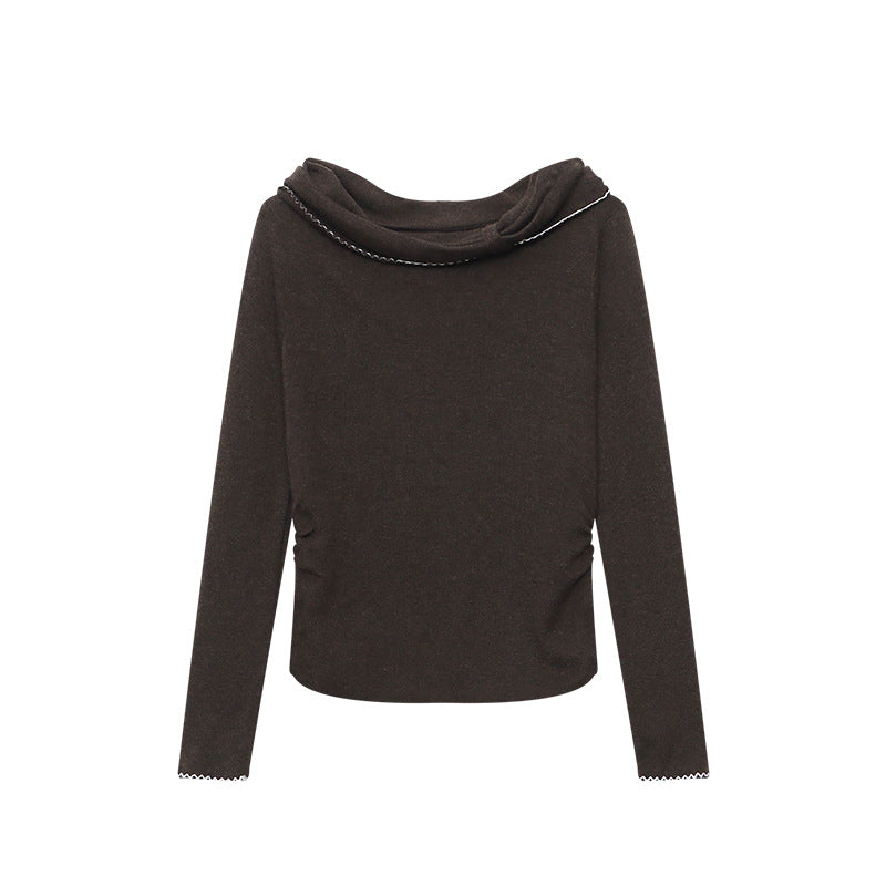 Damen Off-Shoulder Pullover Langärmlig Raffung Eveloria