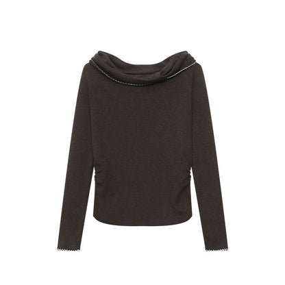 Damen Off-Shoulder Pullover Langärmlig Raffung Eveloria