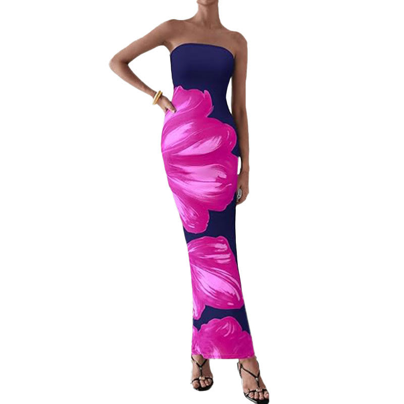 Eveloria Damen Schulterfreies Kleid Blumenmuster Figurbetont