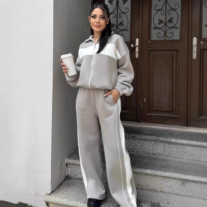 Damen Sportliches Freizeitset mit hohem Kragen und seitlichen