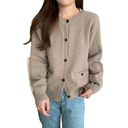 Damen Strickcardigan Großtaschen Knopfdetails Anthrazit