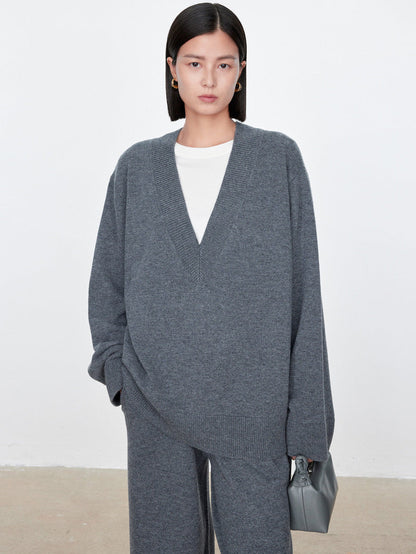 Damen Grobstrickpullover V-Ausschnitt Übergroß Eveloria