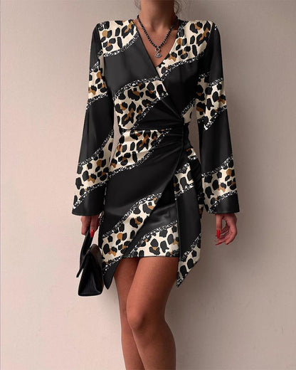 Damen Hemdblusenkleid Tailliert Muster Eveloria