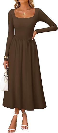 Damen Midi-Kleid mit Quadratausschnitt und langen Ärmeln Eveloria