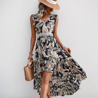 Damen Maxi-Kleid Florales Design Rüschensaum Eveloria