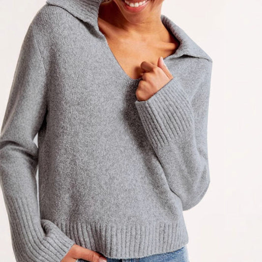 Damen Pullover Weiter Kragen Geripptes Bündchen Eveloria - Eveloria