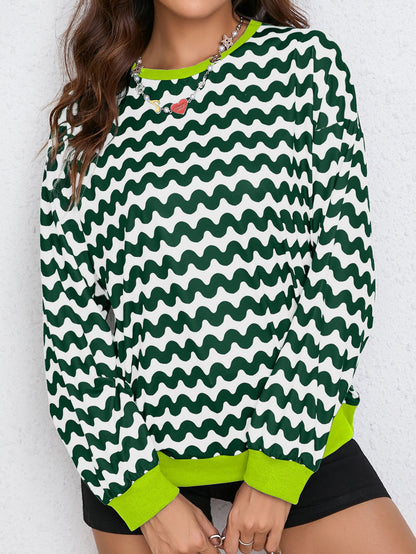 Damen Sweatshirt Wellenmuster Sportlich Farbenfroh Eveloria