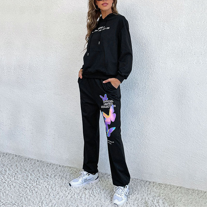 Damen Hoodiekombination Sportlich Bunt Schmetterlings-Design - Eveloria