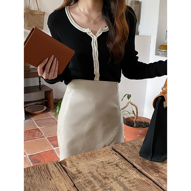 Damen Rippstrickpullover Langärmlig mit Knöpfen Eveloria