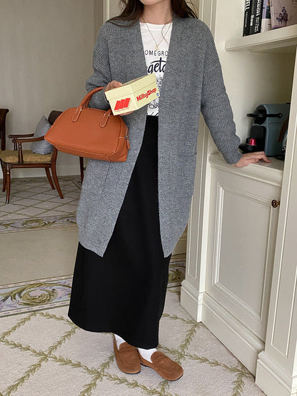 Damen Strickcardigan Leicht Mit Taschen Beige