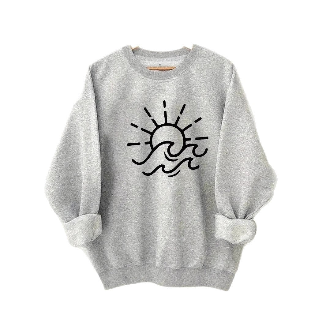 Damen Sweatshirt Sonnen Wellen Motiv Eveloria