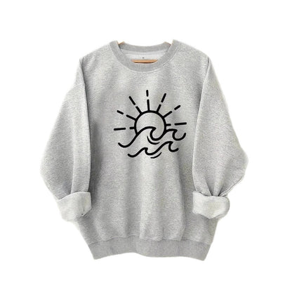 Damen Sweatshirt Sonnen Wellen Motiv Eveloria