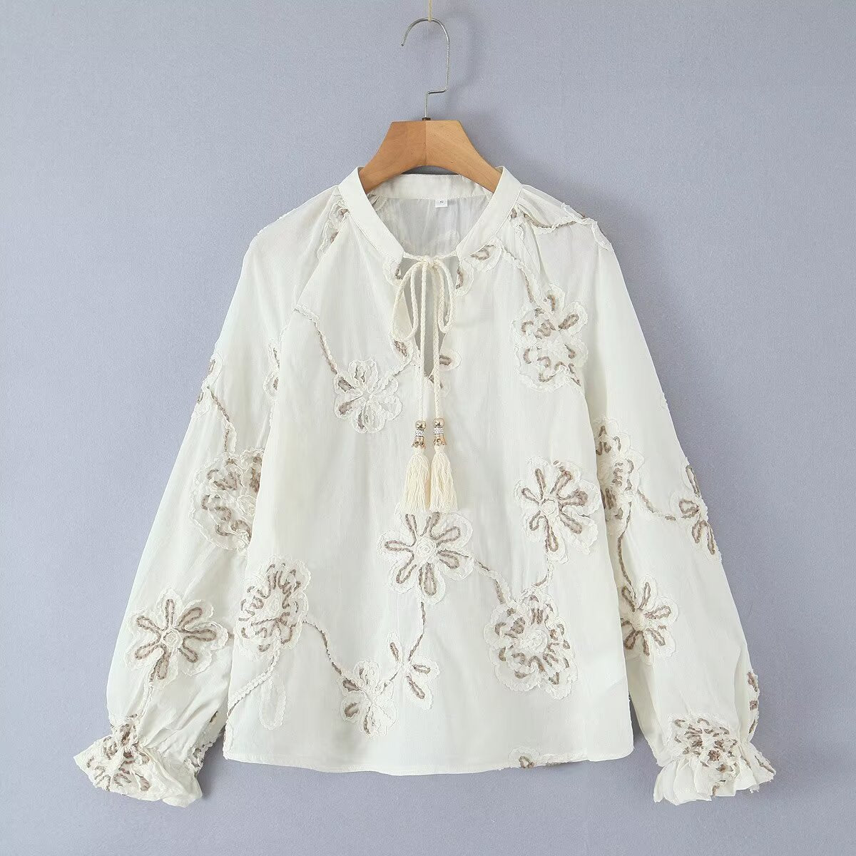Damen Bluse mit Raffungen und Bestickung Eveloria