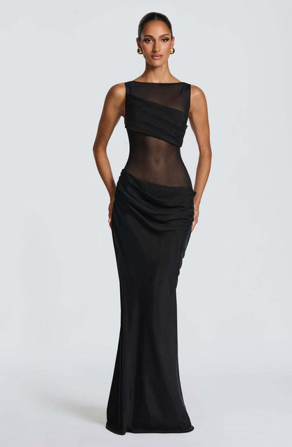 Eveloria Damen Abendkleid Transparent Rüschen
