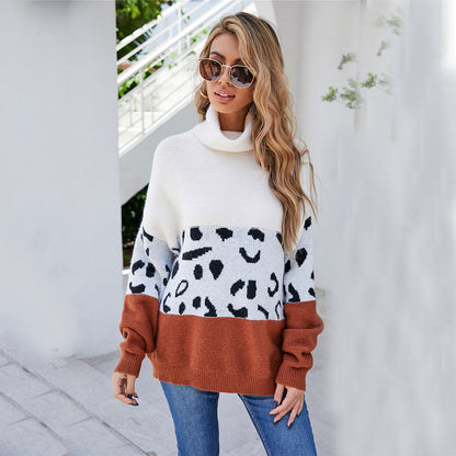 Damen Pullover Kuschelig Tiermuster Hochkragen Grau