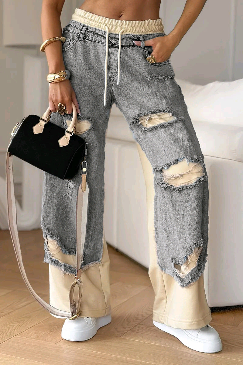 Damen Destroyed Denim Jogger Jeans Eveloria