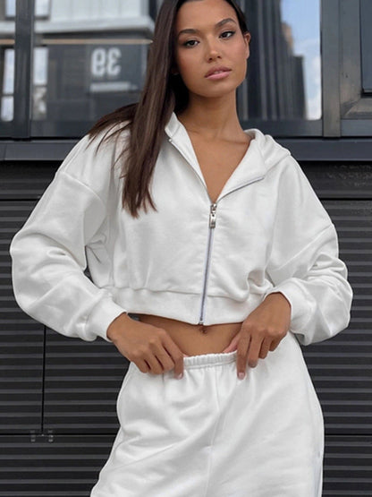 Damen Sportliches Loungewear-Set Cropped Hoodie Lässige Shorts