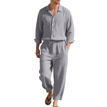 Herren Leinenanzug Lässig Moderner Schnitt Beige