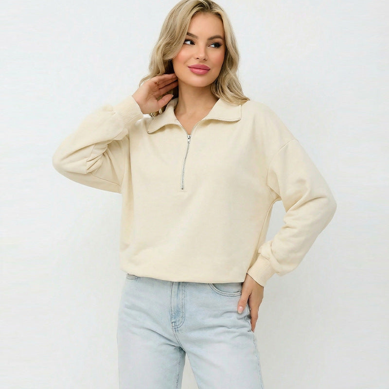 Damen Pullover Halbzipp mit Gummizug Grau Eveloria