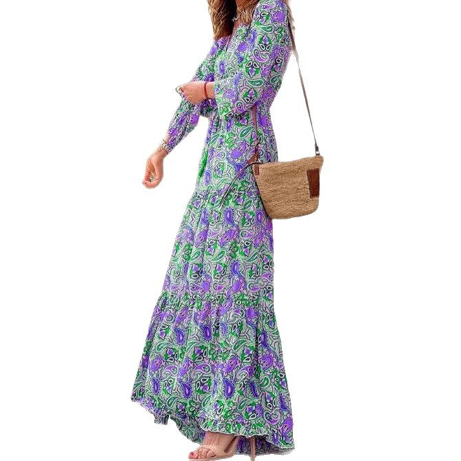 Damen Maxi-Kleid Florales Muster V-Ausschnitt Eveloria