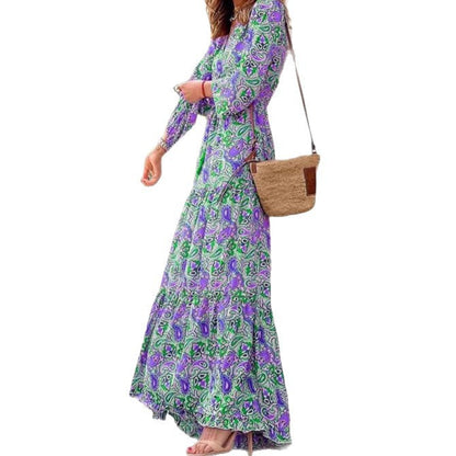 Damen Maxi-Kleid Florales Muster V-Ausschnitt Eveloria