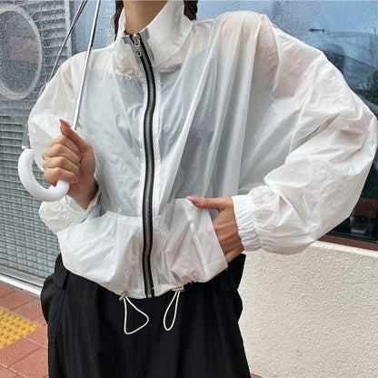 Damen Windjacke Transparent Reißverschluss Eveloria