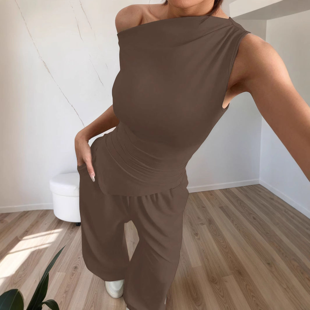 Damen Jumpsuit Asymmetrisch Mit Taschen Eveloria