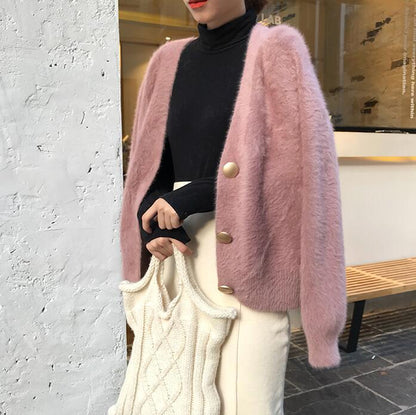 Damen Oversize Strickjacke Große Knöpfe Kuschelig Beige