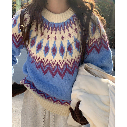Damen Grobstrickpullover Weiches Material Traditionelles Muster