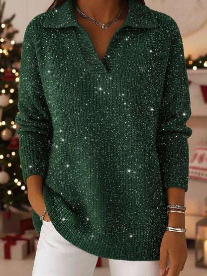 Damen Strickpullover Schimmer Effekt Moderner Kragen Eveloria