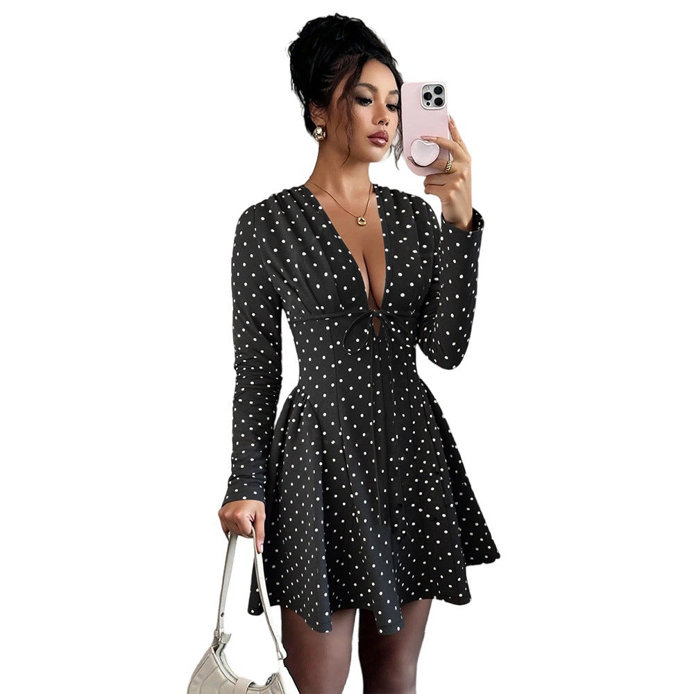 Damen Minikleid Punkte V-Ausschnitt
