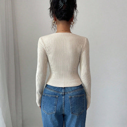 Damen Langarmoberteil Asymmetrischer Ausschnitt Rippstruktur Eveloria