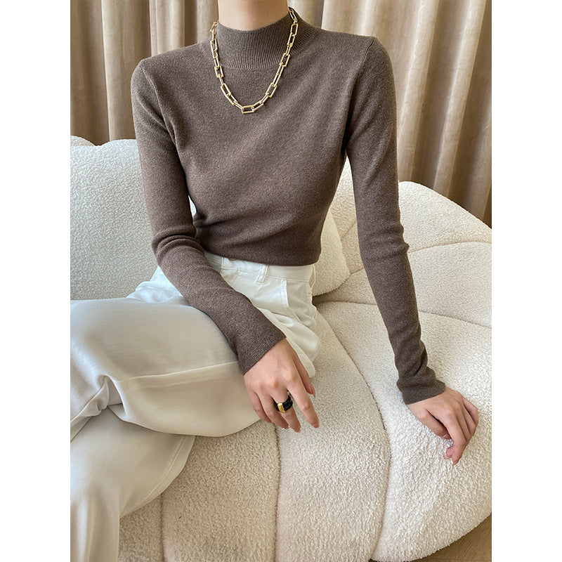 Damen Feinstrickpullover Hochkragen Elegant Grau Eveloria